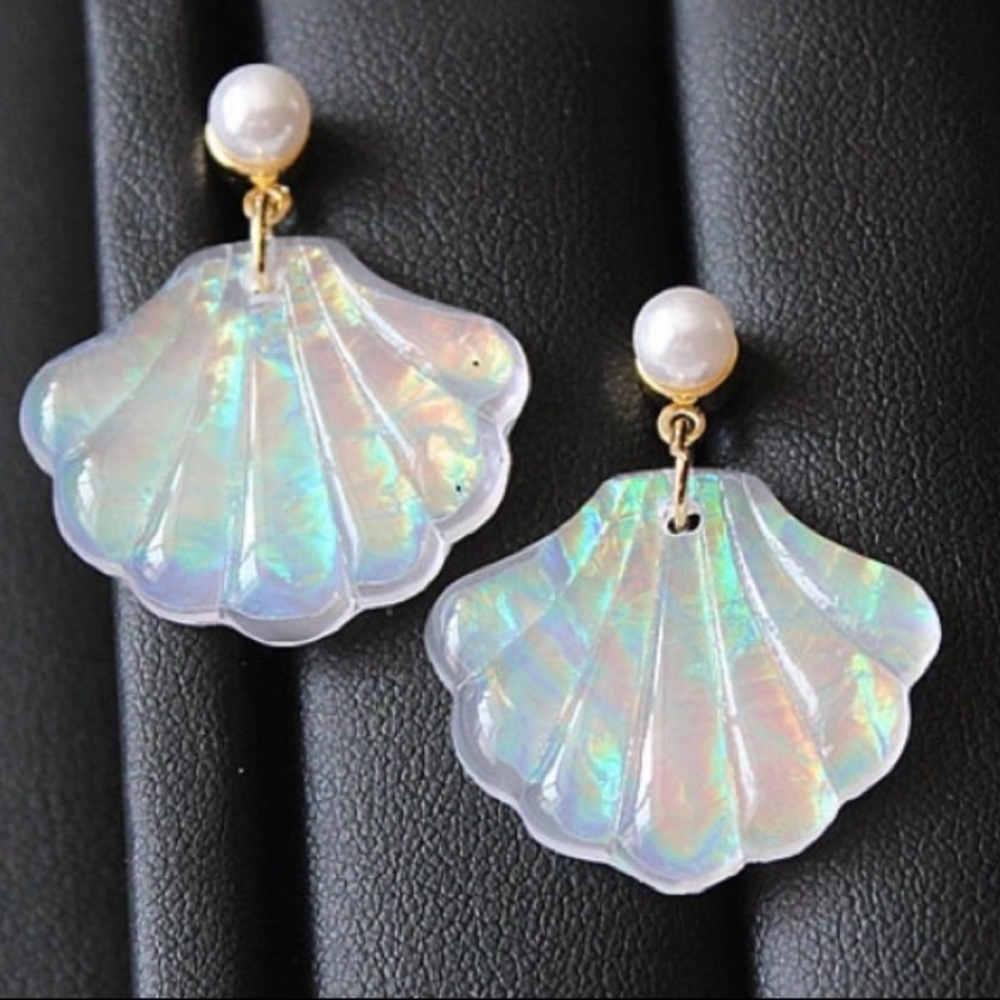 Iridescent Mermaid Rainbow Shell Pearl Earrings